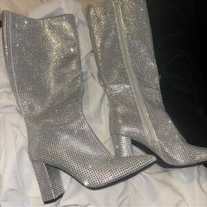 Rhinestone Silvery Boots